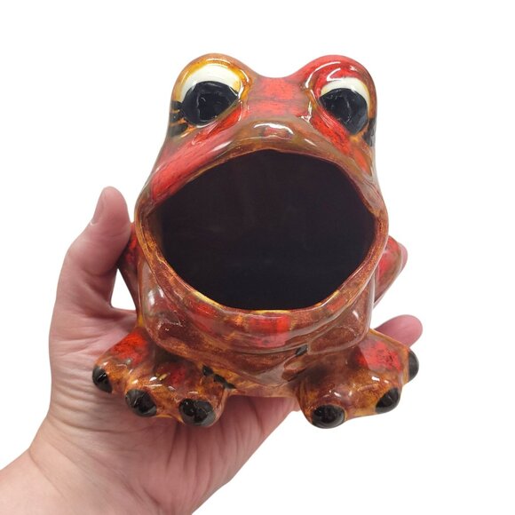 Vtg Ceramic Frog Sponge Holder Hand-painted 1970s Big Mouth Splatter Red Brown - Picture 15 of 15
